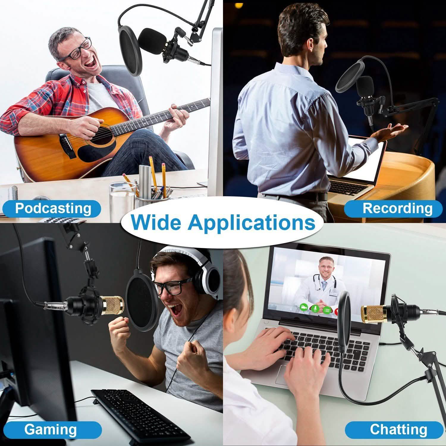 Condenser Microphone Bundle Shock Mount with Adjustable Boom Arm Sound Card Audio Accessories - Tophatter Daily Deals