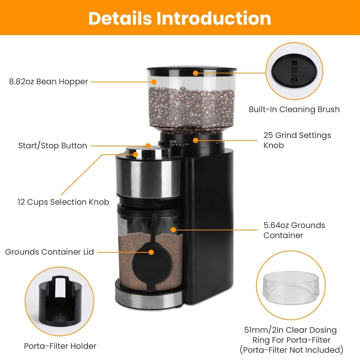 Conical Bur Coffee Bean Electric Grinder with 25 Grind Settings Coffee Makers & Accessories - Tophatter Daily Deals