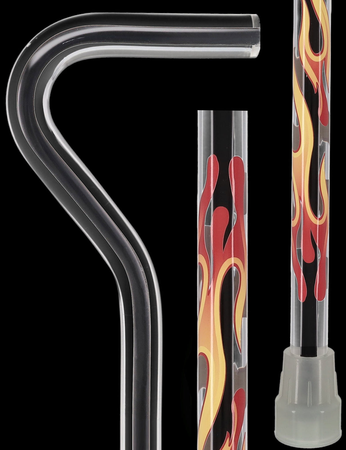 Dr. House Inspired Flame Cane - Clear Acrylic, Black Stripe Clear Lucite Walking Canes - Tophatter Daily Deals