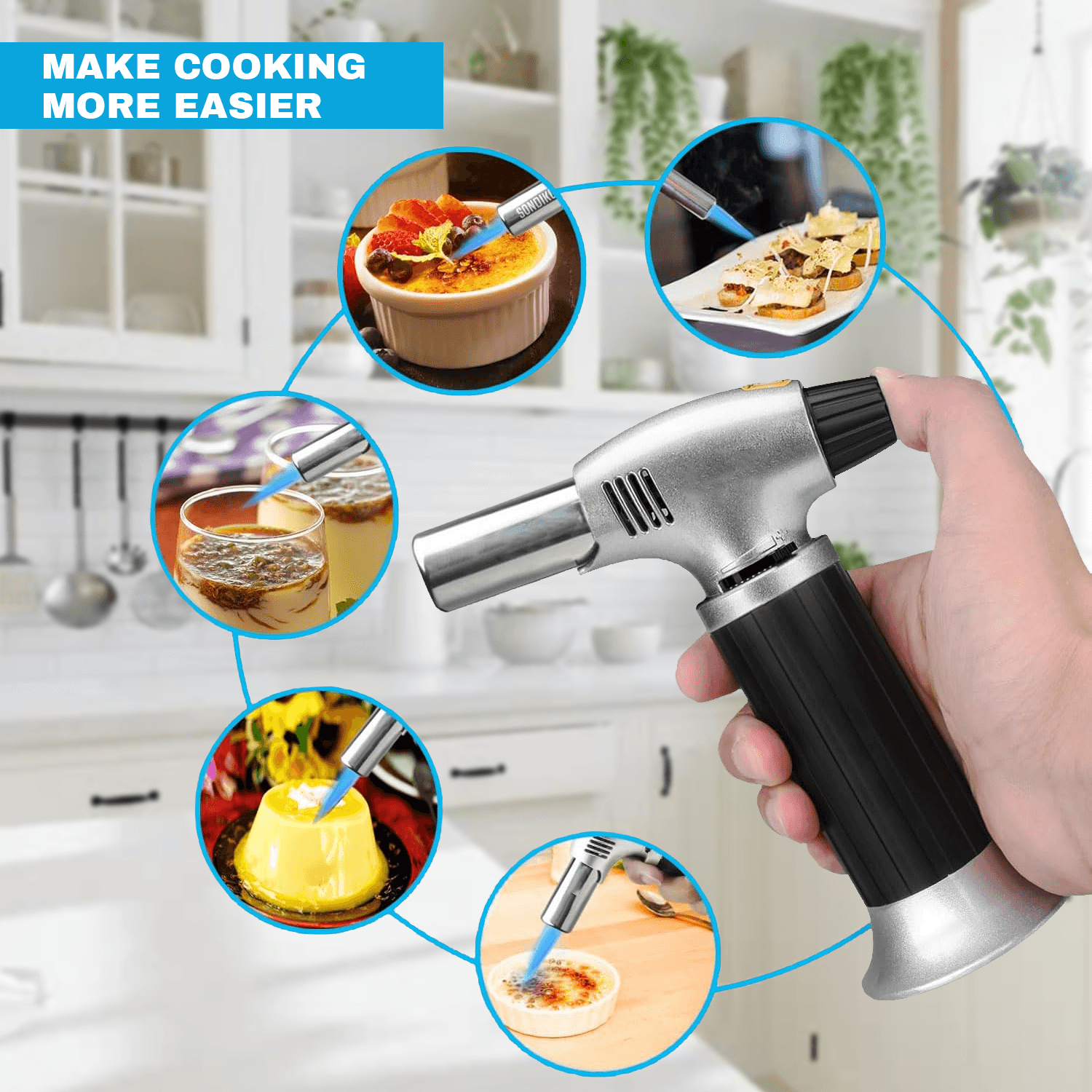 Blow Torch For Cooking - Adjustable Flame Kitchen Torch for Baking, Desserts & BBQ | Safety Lock & Refillable Household - Tophatter Daily Deals