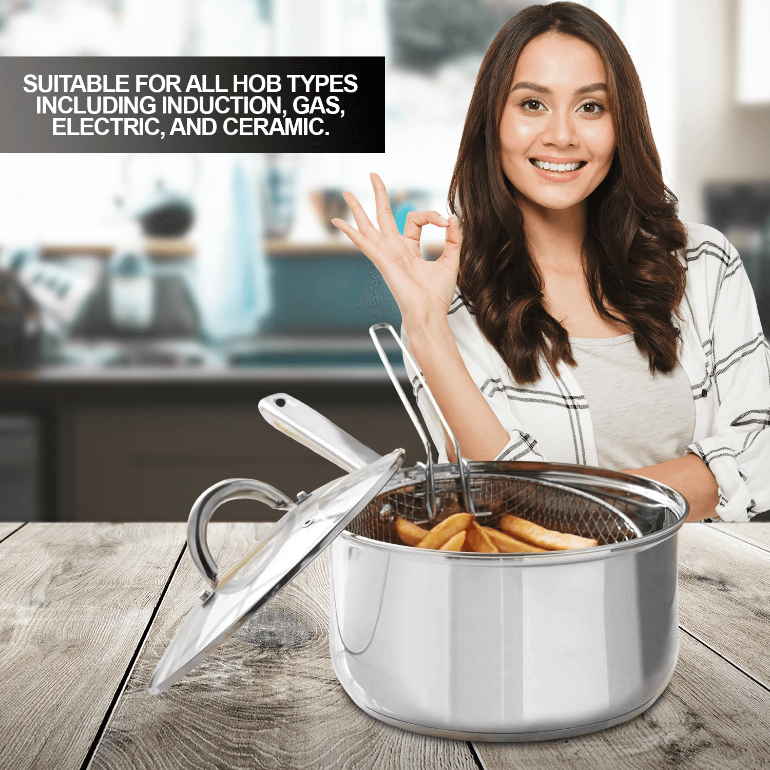 Chip Pan with Basket - Stainless Steel Deep Cook Fryer Pot Frying Basket Kitchen Cookware Cookware - Tophatter Daily Deals