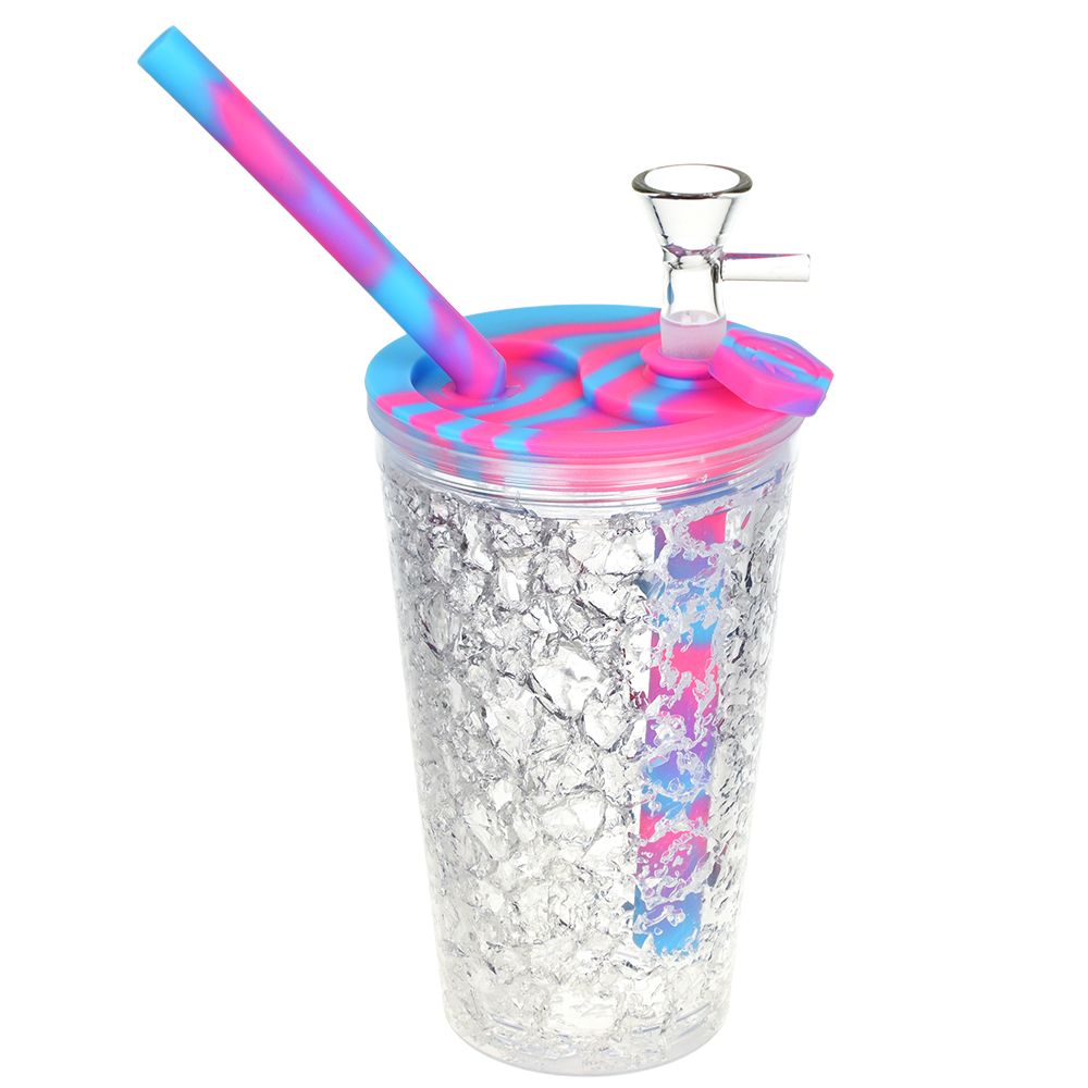 Cooling Freeze Travel Cup Bubbler Pink Blue Silicone Bubblers - Tophatter Daily Deals
