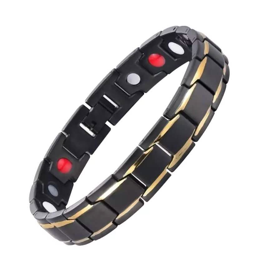 Copper Alloy Magnetic Healthy Care Stone Therapeutic Energy Healing Bracelet Black Gold Bracelets - Tophatter Daily Deals