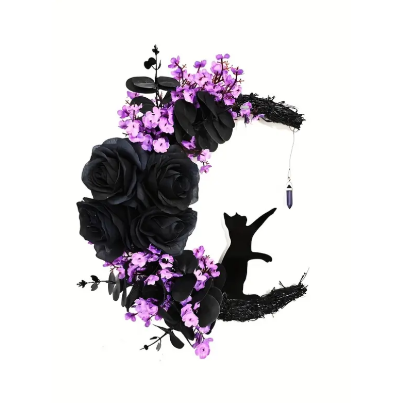 Halloween Black Cat Crescent Moon Wreath Occasions > Christmas > Christmas Wreaths & Garlands - Tophatter Daily Deals