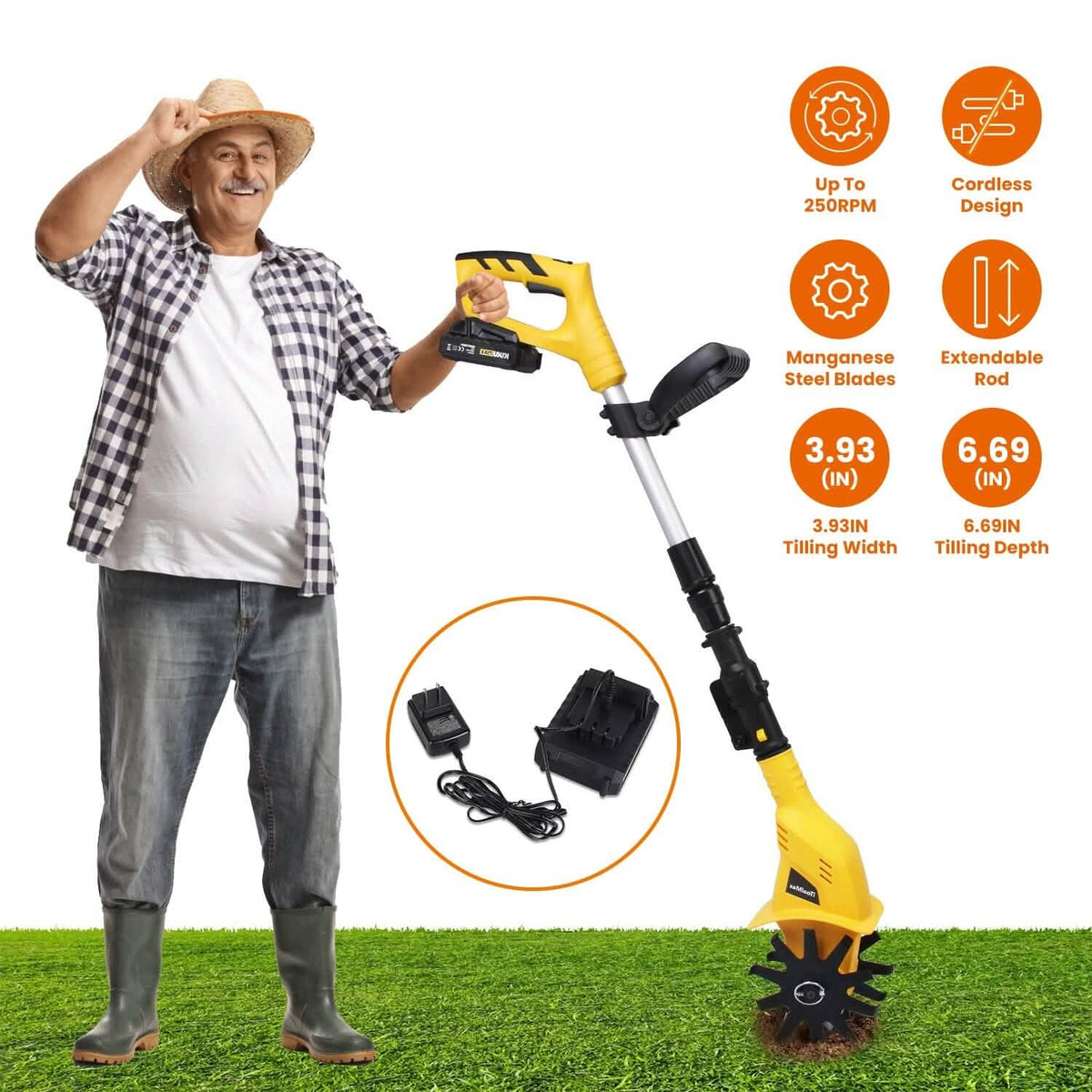 Cordless Electric Garden Tiller Cultivator With 20V Rechargeable Battery Garden & Patio - Tophatter Daily Deals