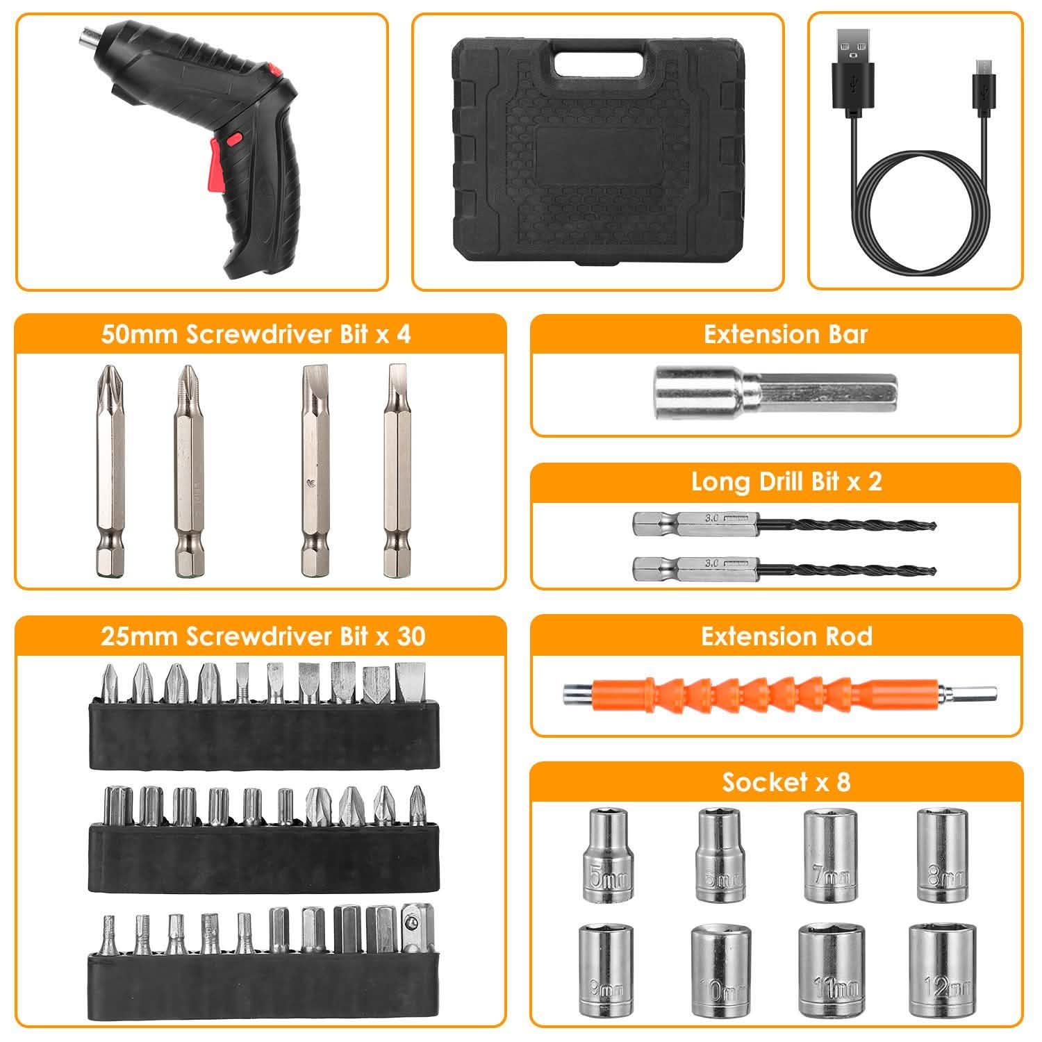 Cordless Electric Screwdriver Set with LED Work Light USB Rechargeable Home Improvement - Tophatter Daily Deals