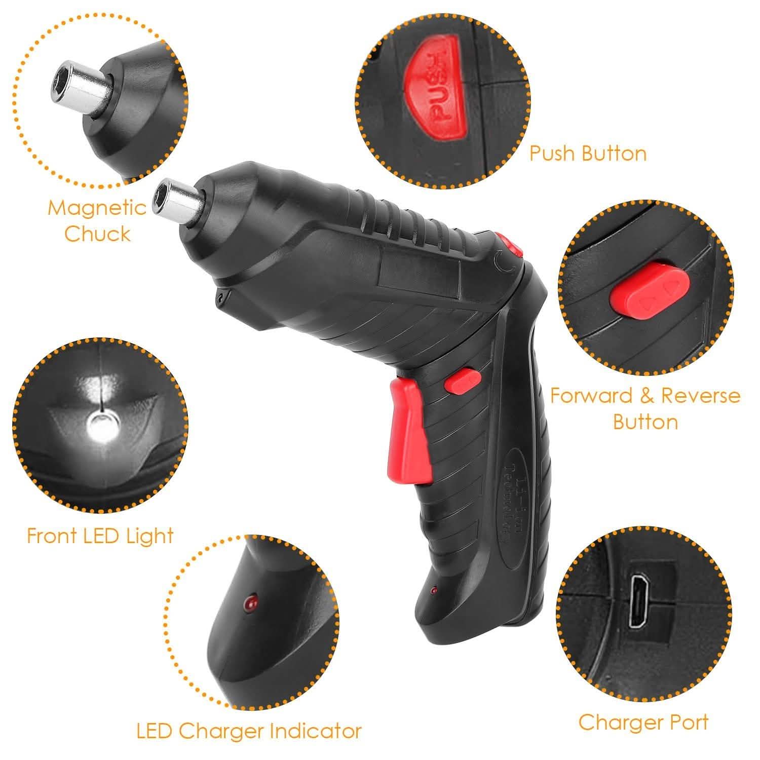 Cordless Electric Screwdriver Set with LED Work Light USB Rechargeable Home Improvement - Tophatter Daily Deals