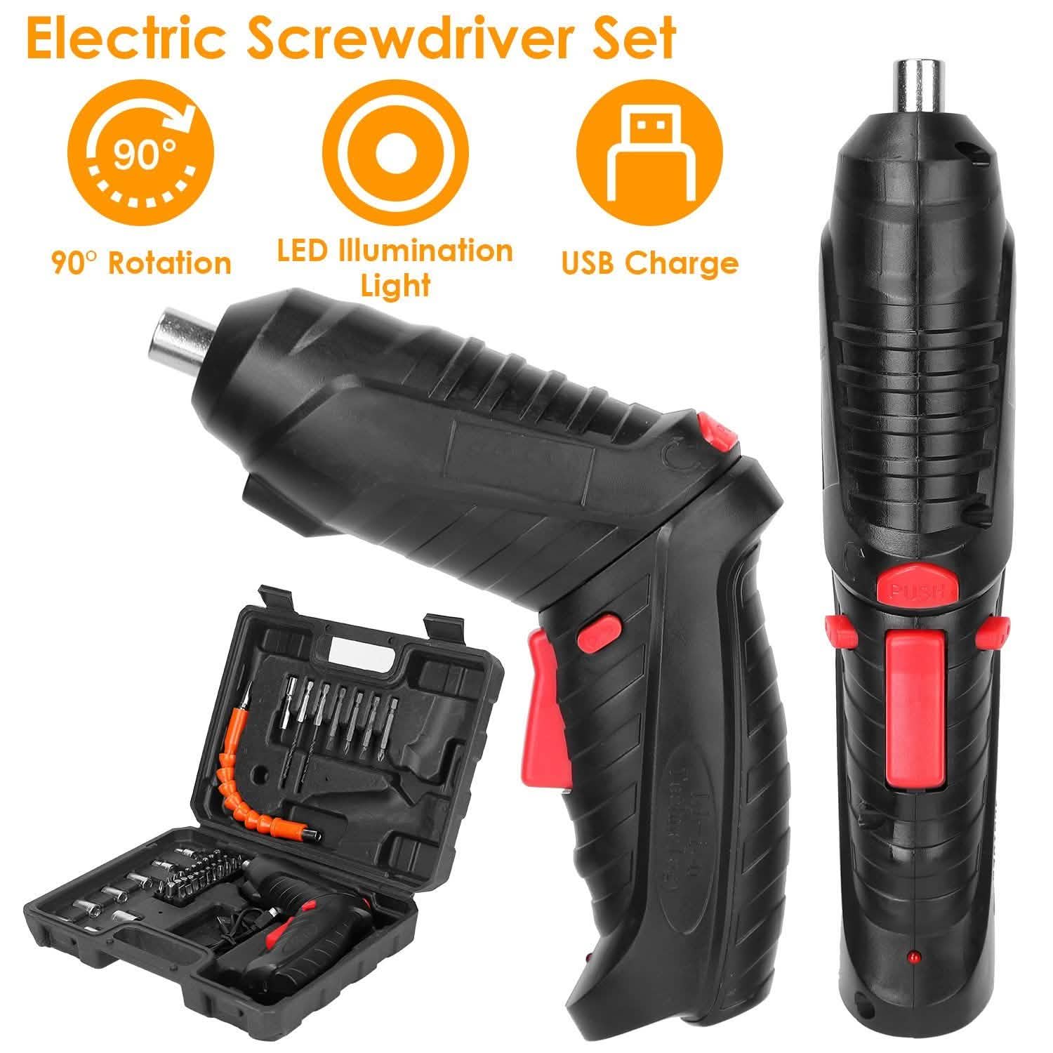 Cordless Electric Screwdriver Set with LED Work Light USB Rechargeable Home Improvement - Tophatter Daily Deals