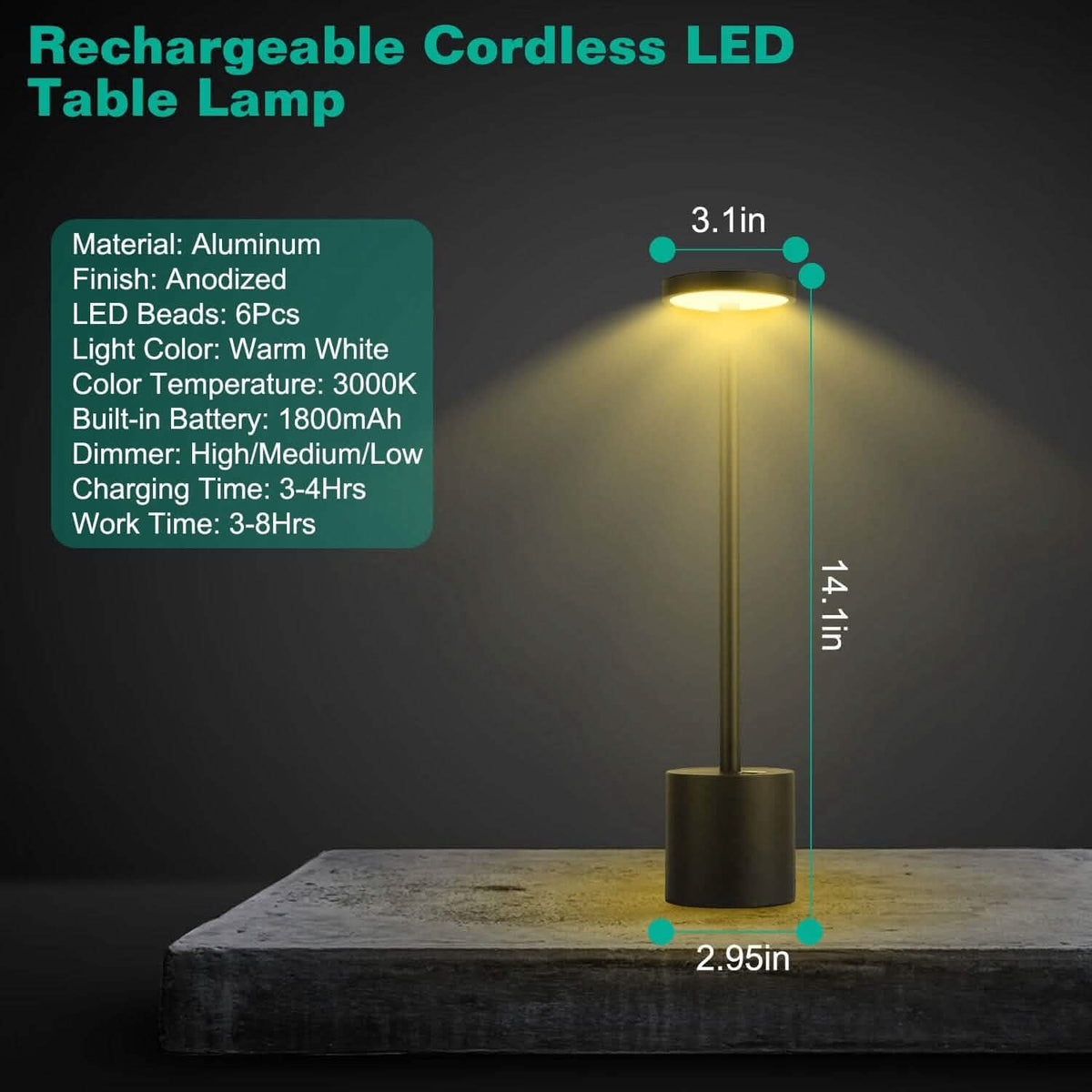 Cordless Portable Rechargeable Table Lamp Indoor Lighting - Tophatter Daily Deals
