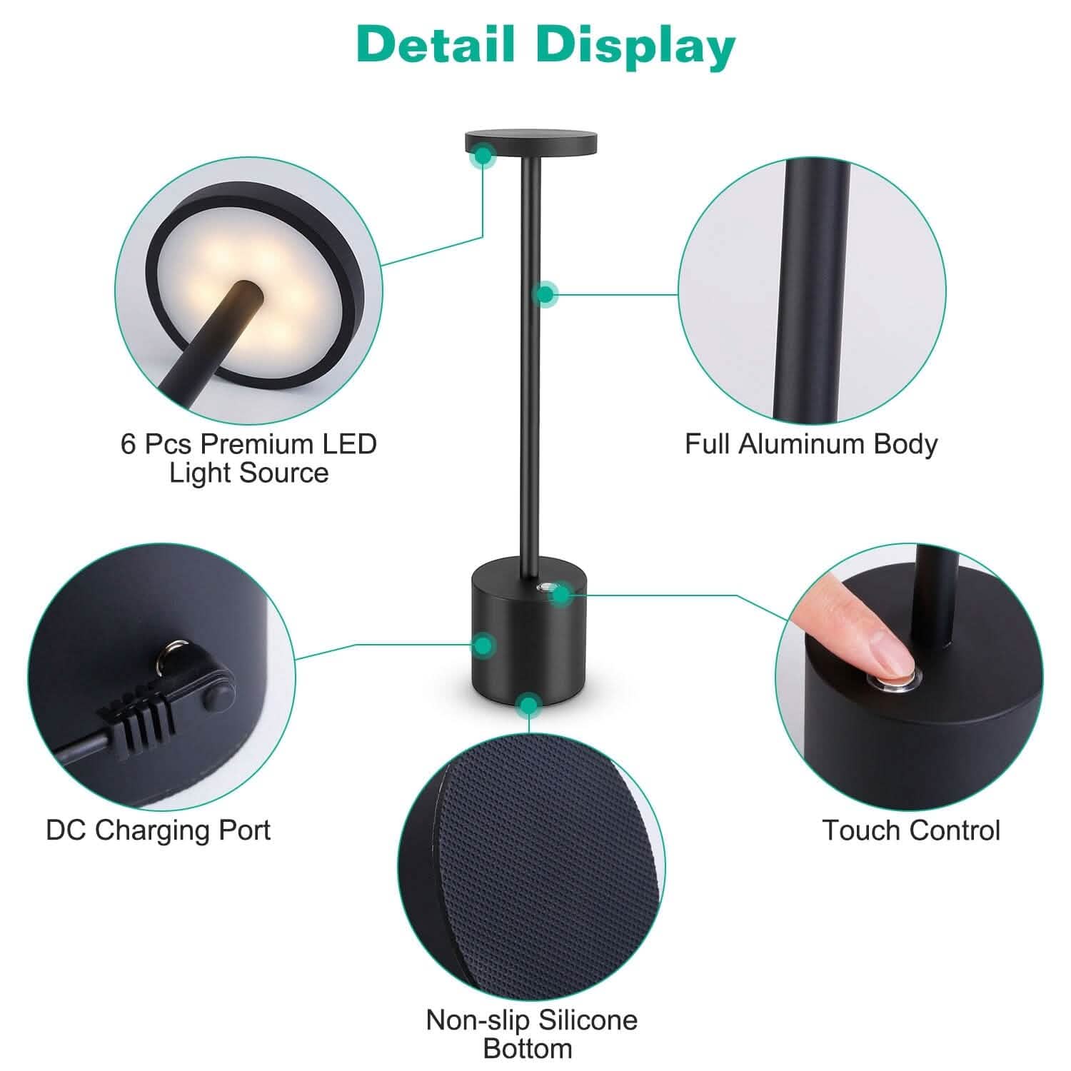 Cordless Portable Rechargeable Table Lamp Indoor Lighting - Tophatter Daily Deals