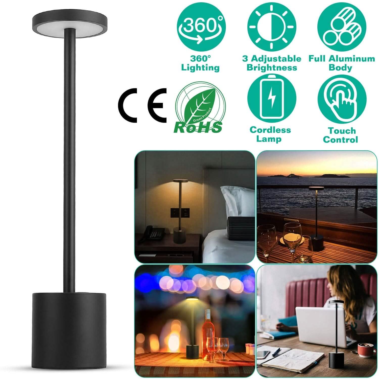 Cordless Portable Rechargeable Table Lamp Indoor Lighting - Tophatter Daily Deals
