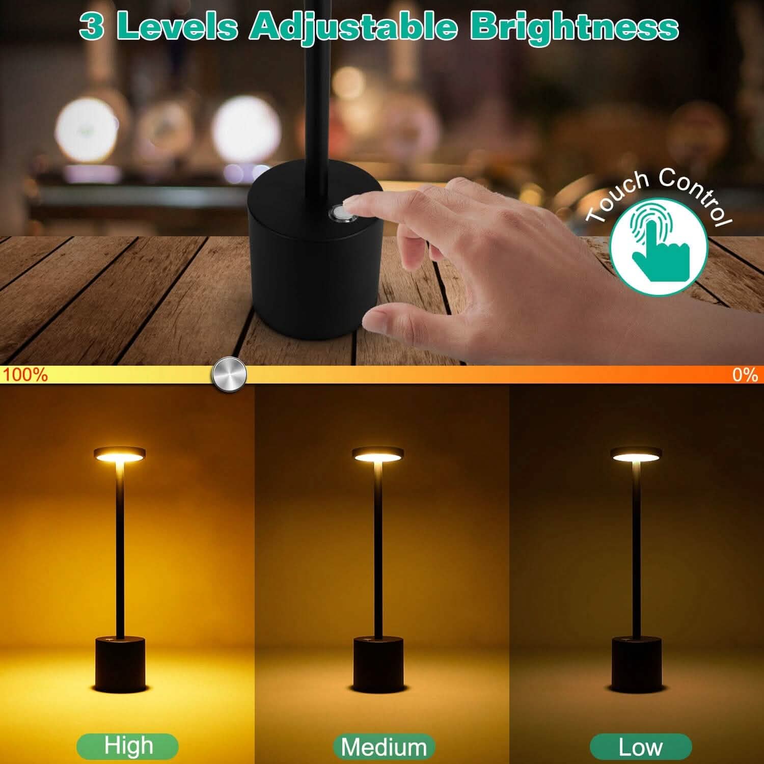 Cordless Portable Rechargeable Table Lamp Indoor Lighting - Tophatter Daily Deals