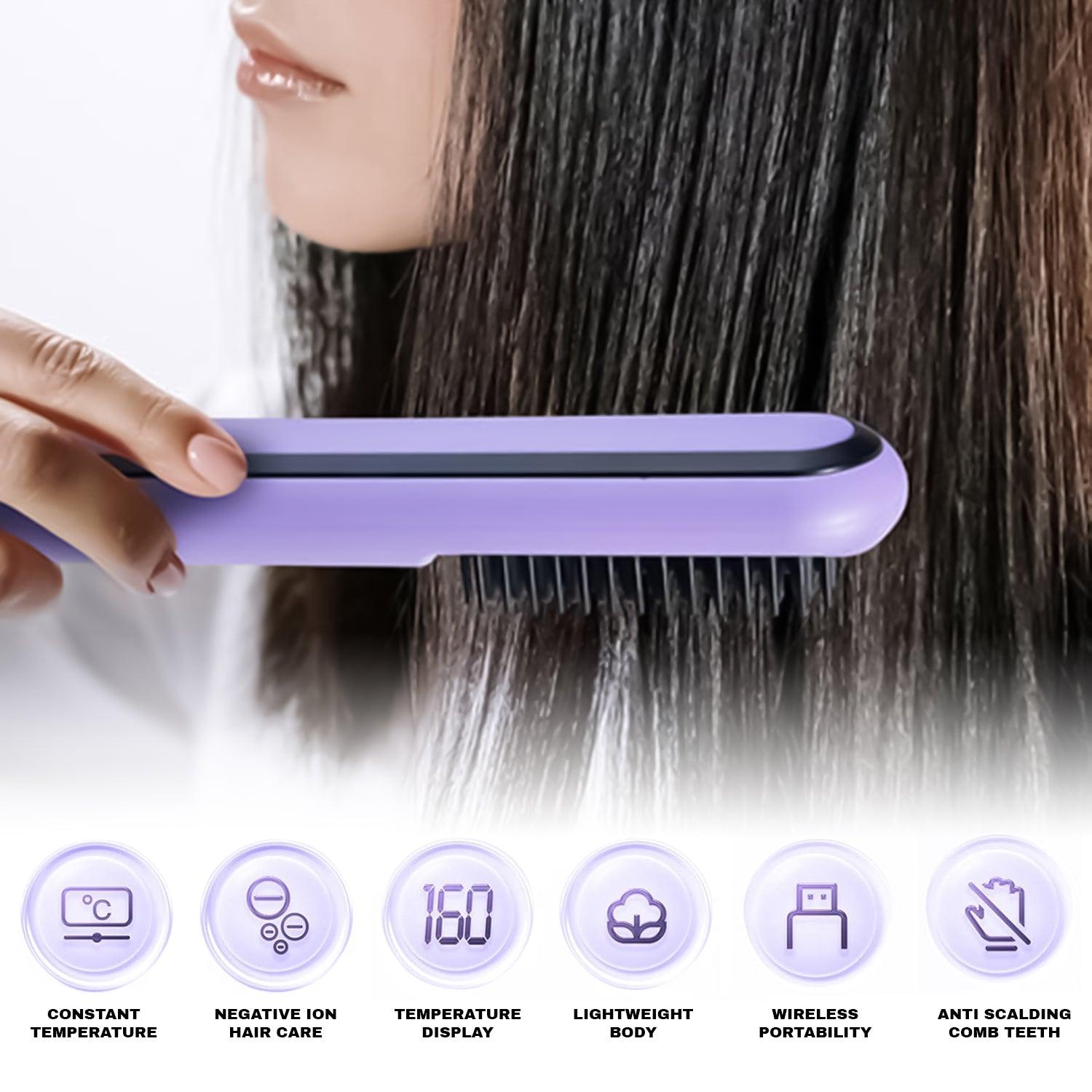 Cordless Hair Straightener - Portable Hair Straightener Brush Antiscald Hair Iron Health & Beauty - Tophatter Daily Deals