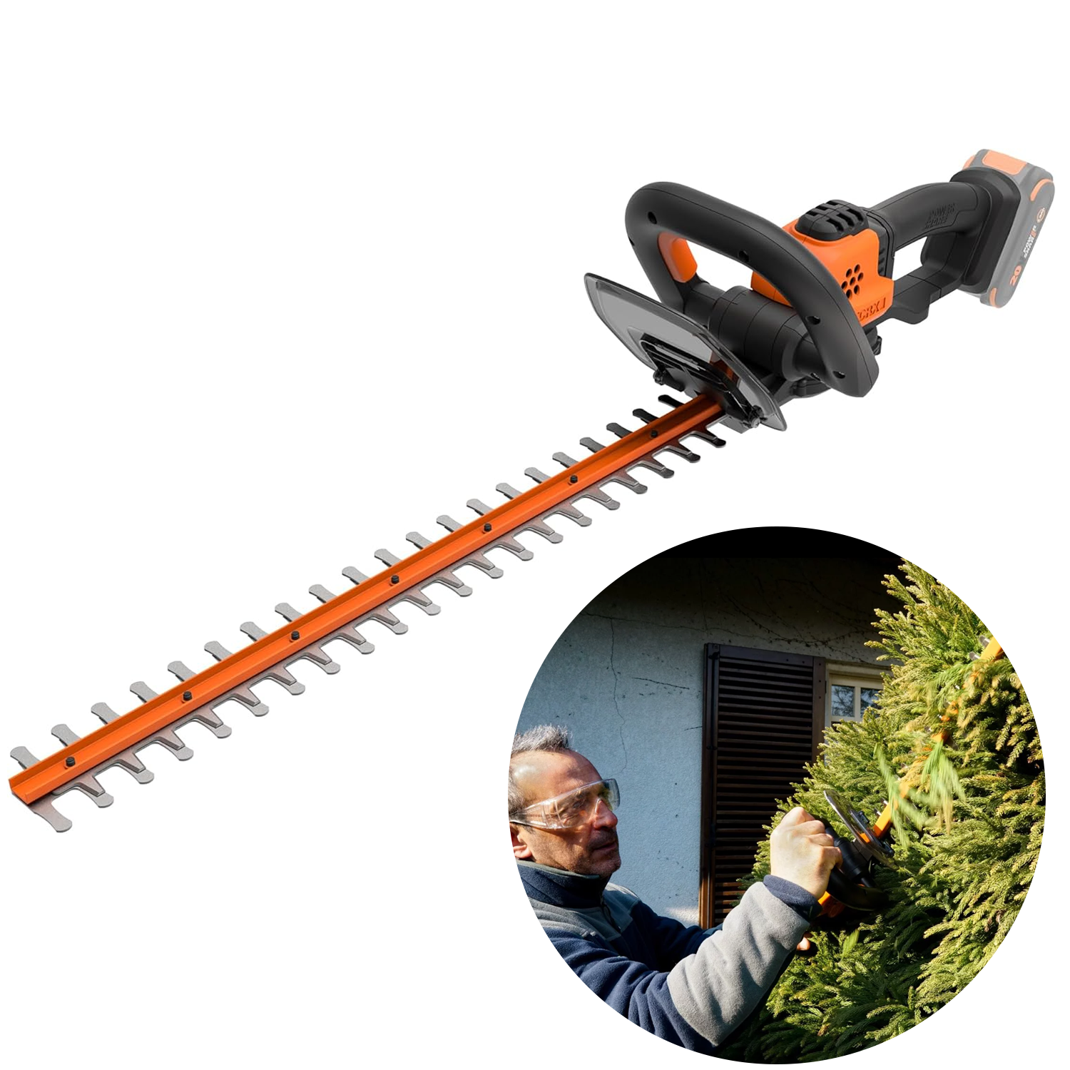 Cordless Hedge Trimmer – 2-in-1 Electric Shrub and Grass Cutter with Rechargeable Battery Accessories - Tophatter Daily Deals