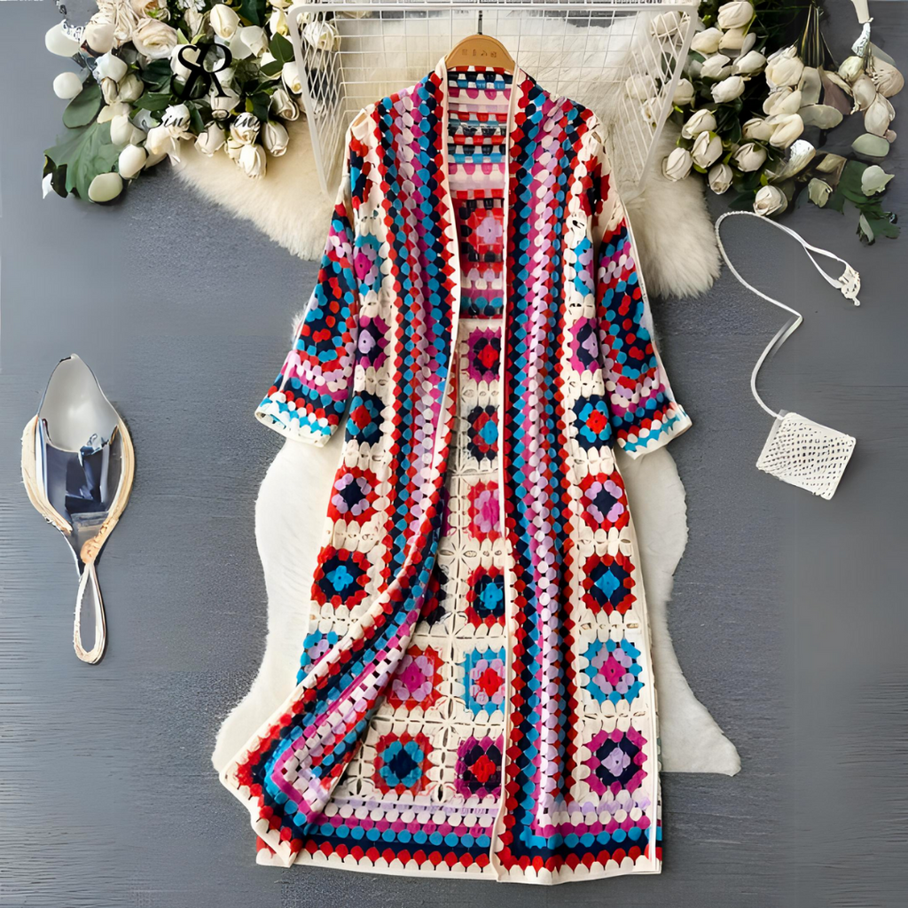 Lightweight Women's Crochet Cardigan - Calf Length, Spring Red One Size - Tophatter Daily Deals