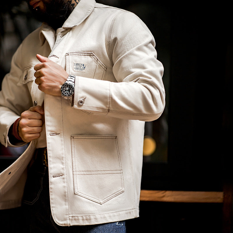 Cotton Lapel Jackets Multi-pocket Short Parkas Men Jackets - Tophatter Daily Deals