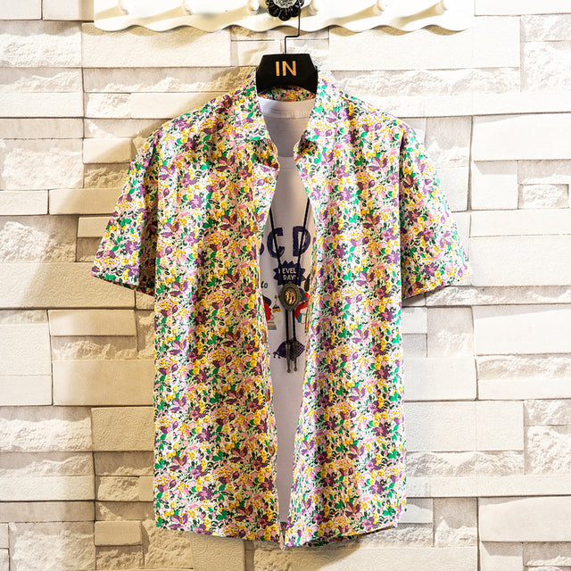 Cotton Mens Floral Shirt Yellow Men's Shirts - Tophatter Daily Deals