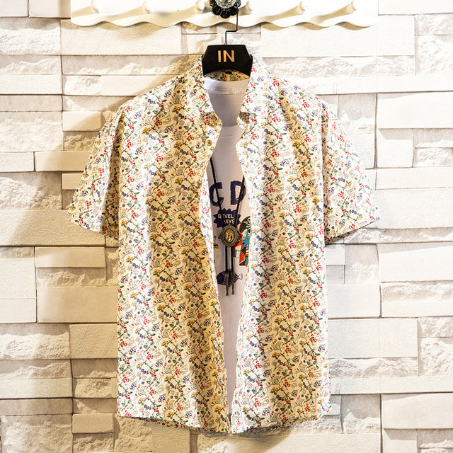 Cotton Mens Floral Shirt Camel Men's Shirts - Tophatter Daily Deals