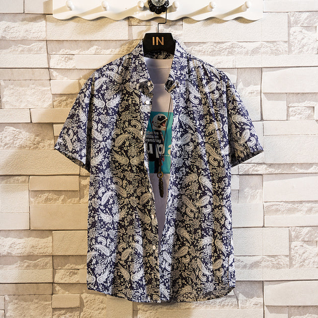 Cotton Mens Floral Shirt Blue Men's Shirts - Tophatter Daily Deals