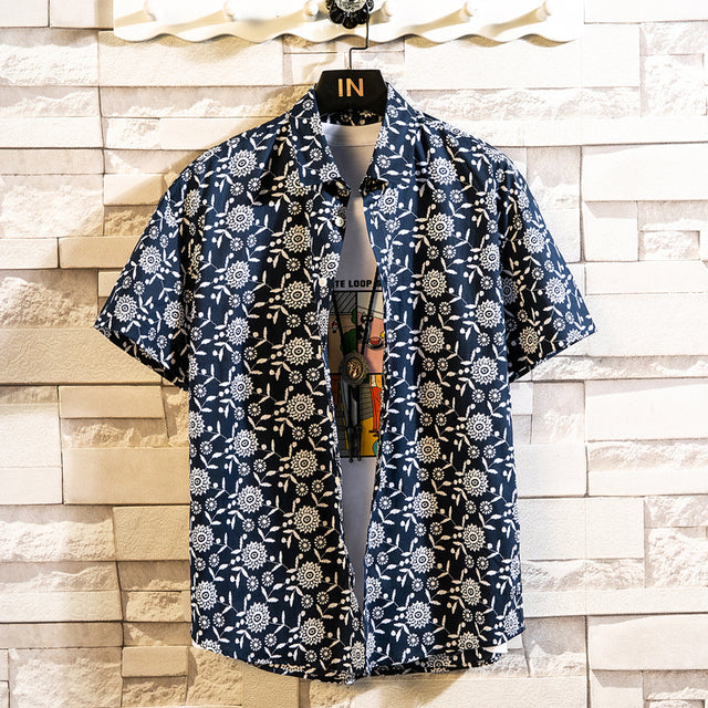 Cotton Men's Hawaiian Shirt Dark Blue Men's Shirts - Tophatter Daily Deals