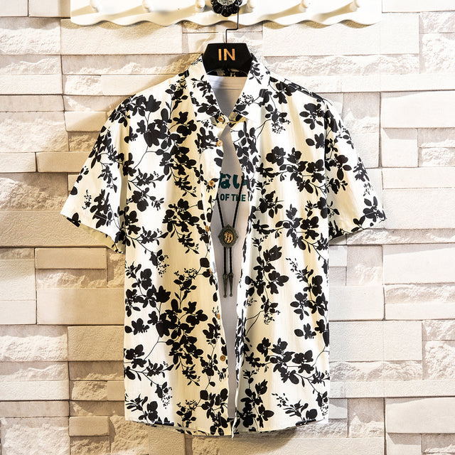 Cotton Men's Hawaiian Shirt Black 01 Men's Shirts - Tophatter Daily Deals