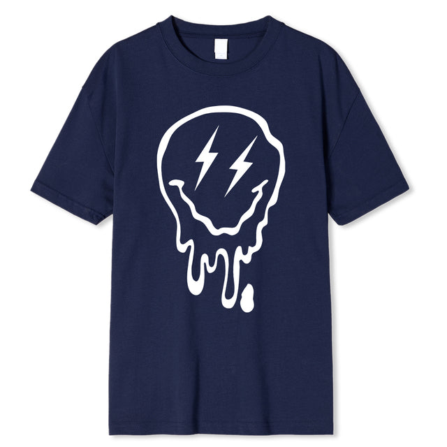 Summer Cotton O-Neck Cotton Clothes Dark Blue Tee - Tophatter Daily Deals