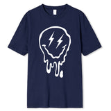 Summer Cotton O-Neck Cotton Clothes Dark Blue Tee - Tophatter Daily Deals