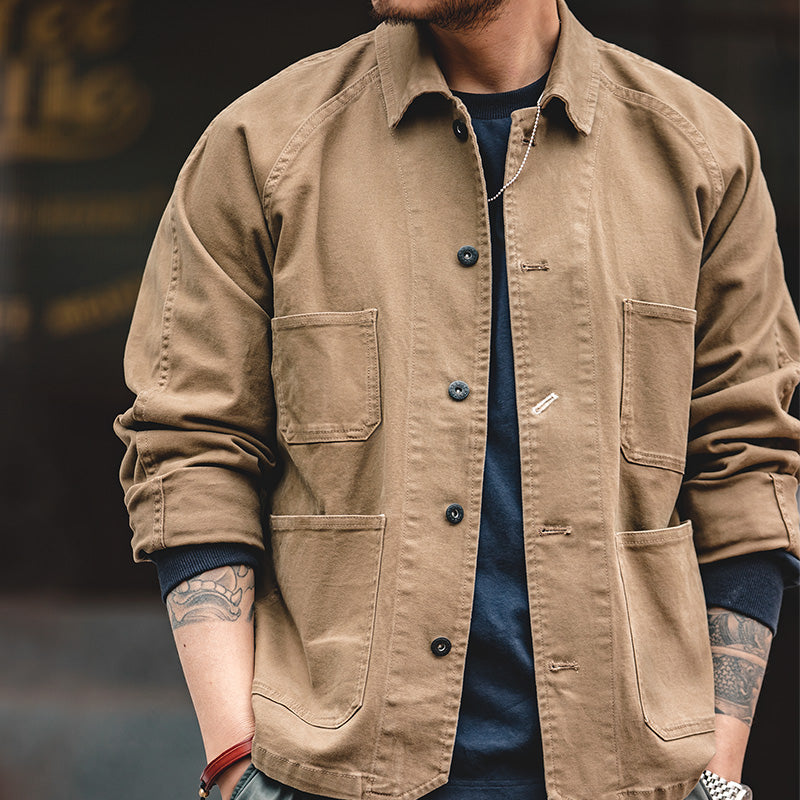 Cotton Solid Chore Coat Paris Buckle Jackets for Men Men's Clothing - Tophatter Daily Deals
