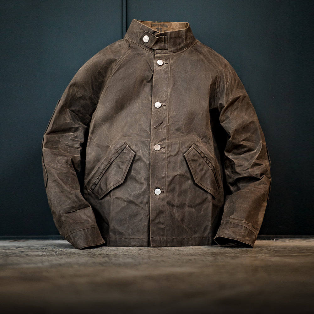 Retro Cotton Stand Collar Oil Waxed Jacket Men Jackets - Tophatter Daily Deals