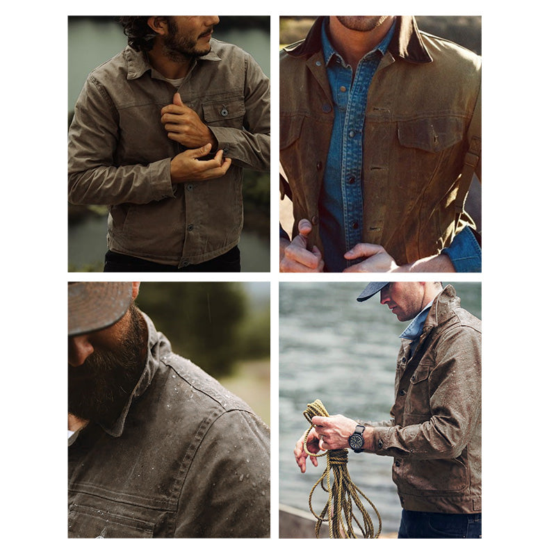 Retro Cotton Stand Collar Oil Waxed Jacket Men Jackets - Tophatter Daily Deals