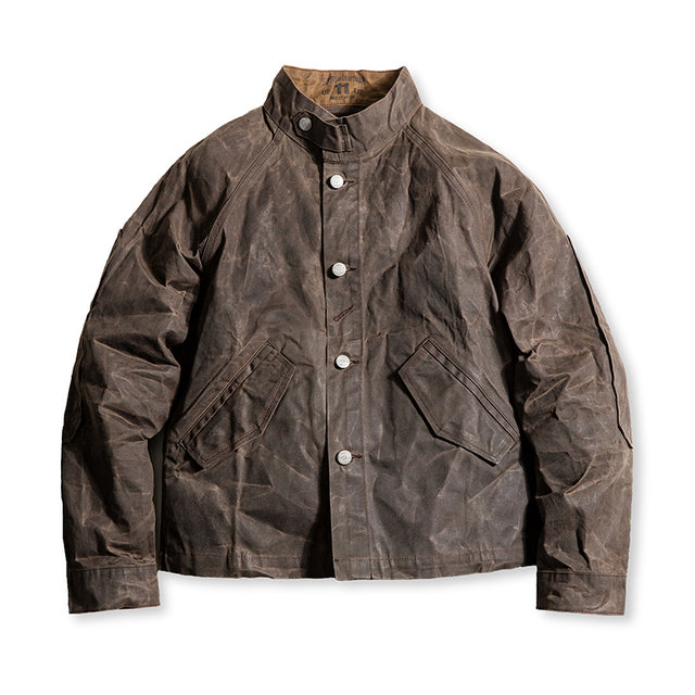 Retro Cotton Stand Collar Oil Waxed Jacket Men Jackets - Tophatter Daily Deals
