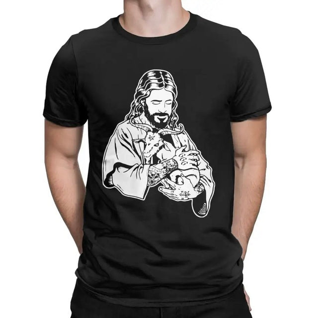 Cotton Tees Round Collar Goat Atheist T Shirts Black Tee - Tophatter Daily Deals