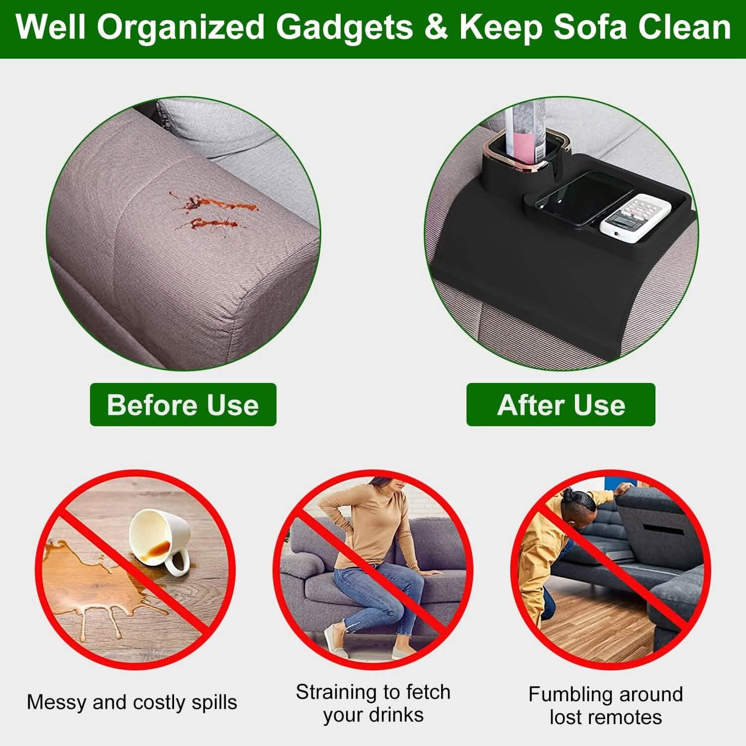 Couch Arm Cup Holder Tray Anti-spill Anti-slip Silicone Armrest Remote Snack Organizer Everything Else - Tophatter Daily Deals