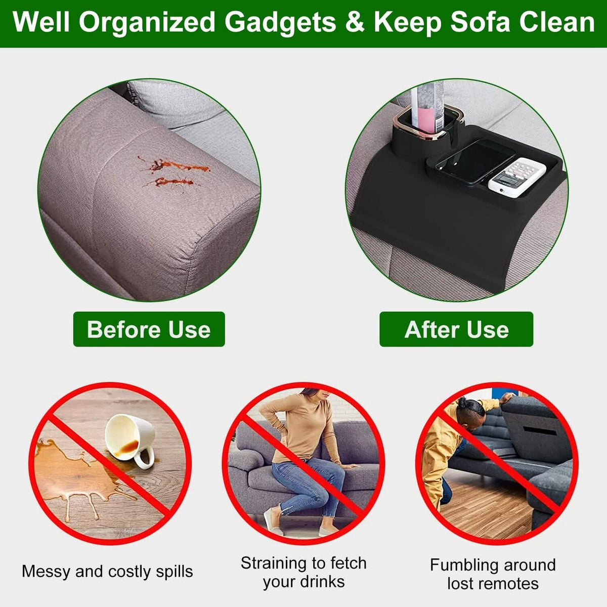 Couch Arm Cup Holder Tray Anti-spill Anti-slip Silicone Armrest Remote Snack Organizer Everything Else - Tophatter Daily Deals