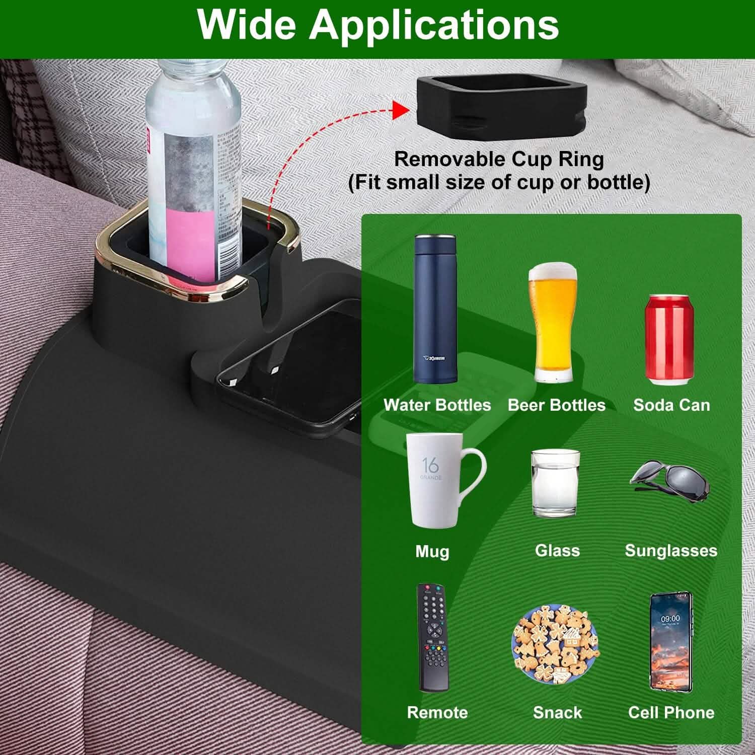 Couch Arm Cup Holder Tray Anti-spill Anti-slip Silicone Armrest Remote Snack Organizer Everything Else - Tophatter Daily Deals