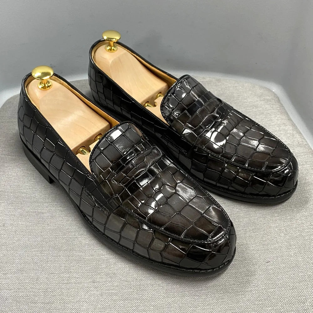 Genuine Cow Leather Male Dress Shoes Round Toe Loafer Shoes Men Shoes - Tophatter Daily Deals