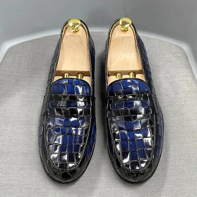 Genuine Cow Leather Male Dress Shoes Round Toe Loafer Shoes Blue Men Shoes - Tophatter Daily Deals