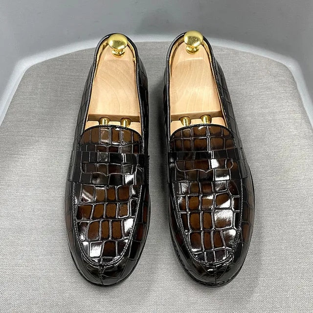 Genuine Cow Leather Male Dress Shoes Round Toe Loafer Shoes Brown Men Shoes - Tophatter Daily Deals