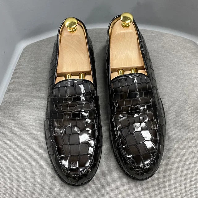 Genuine Cow Leather Male Dress Shoes Round Toe Loafer Shoes Gray Men Shoes - Tophatter Daily Deals