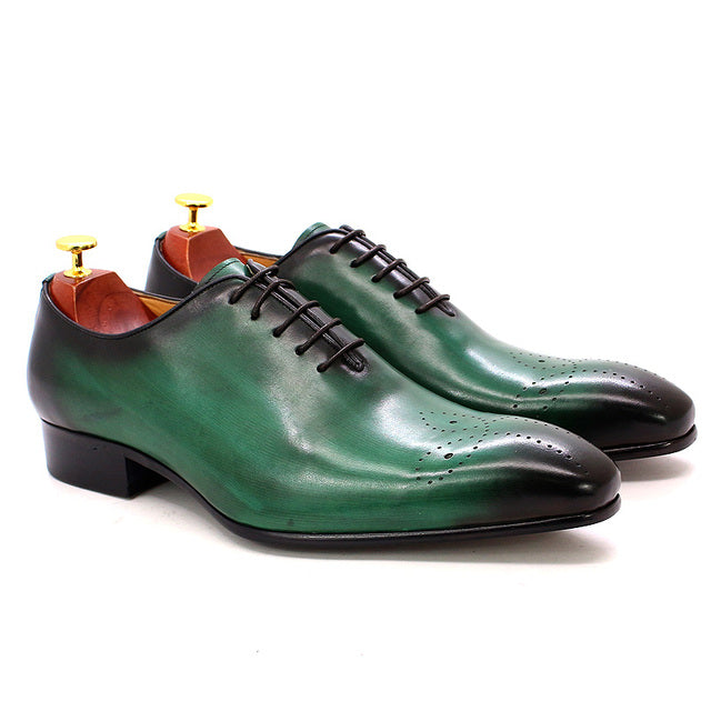 Genuine Calf Leather Men Dress Shoes Green Men Shoes - Tophatter Daily Deals
