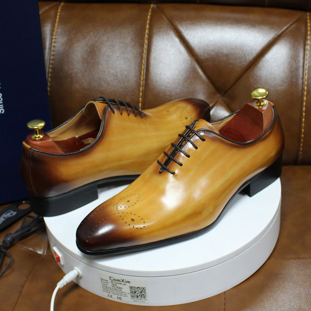 Genuine Calf Leather Men Dress Shoes Yellow Men Shoes - Tophatter Daily Deals