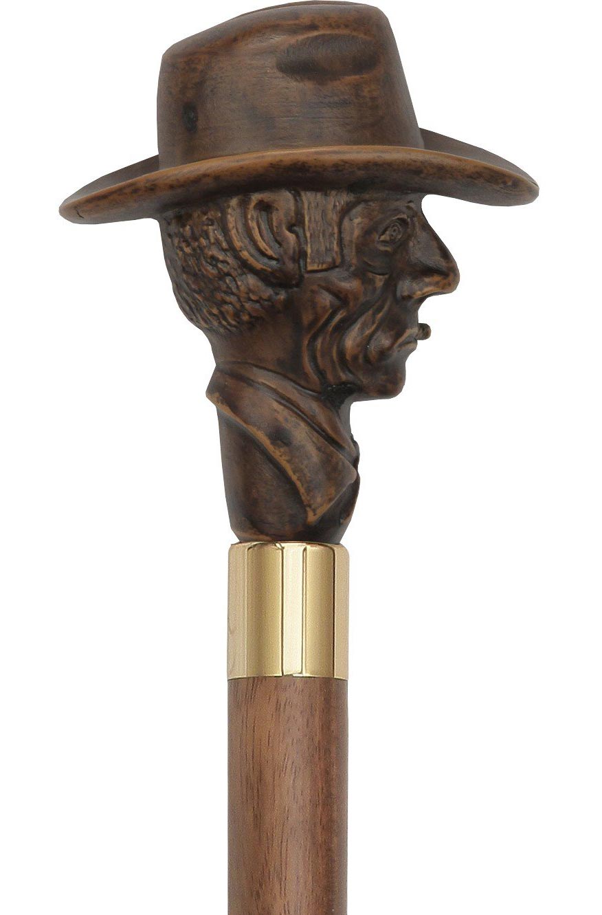 Brown Cowboy with Hat Imitation Wood Cane -Italian Handle w/Custom Shaft and Collar Italian Handles - Tophatter Daily Deals