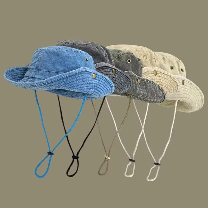 Cowboy Hiking Bucket Hats With String Men Denim Beach Sun Hat Cap - Tophatter Daily Deals