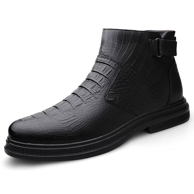 Cowhide Boots Warm Winter Boots Black Men Shoes - Tophatter Daily Deals