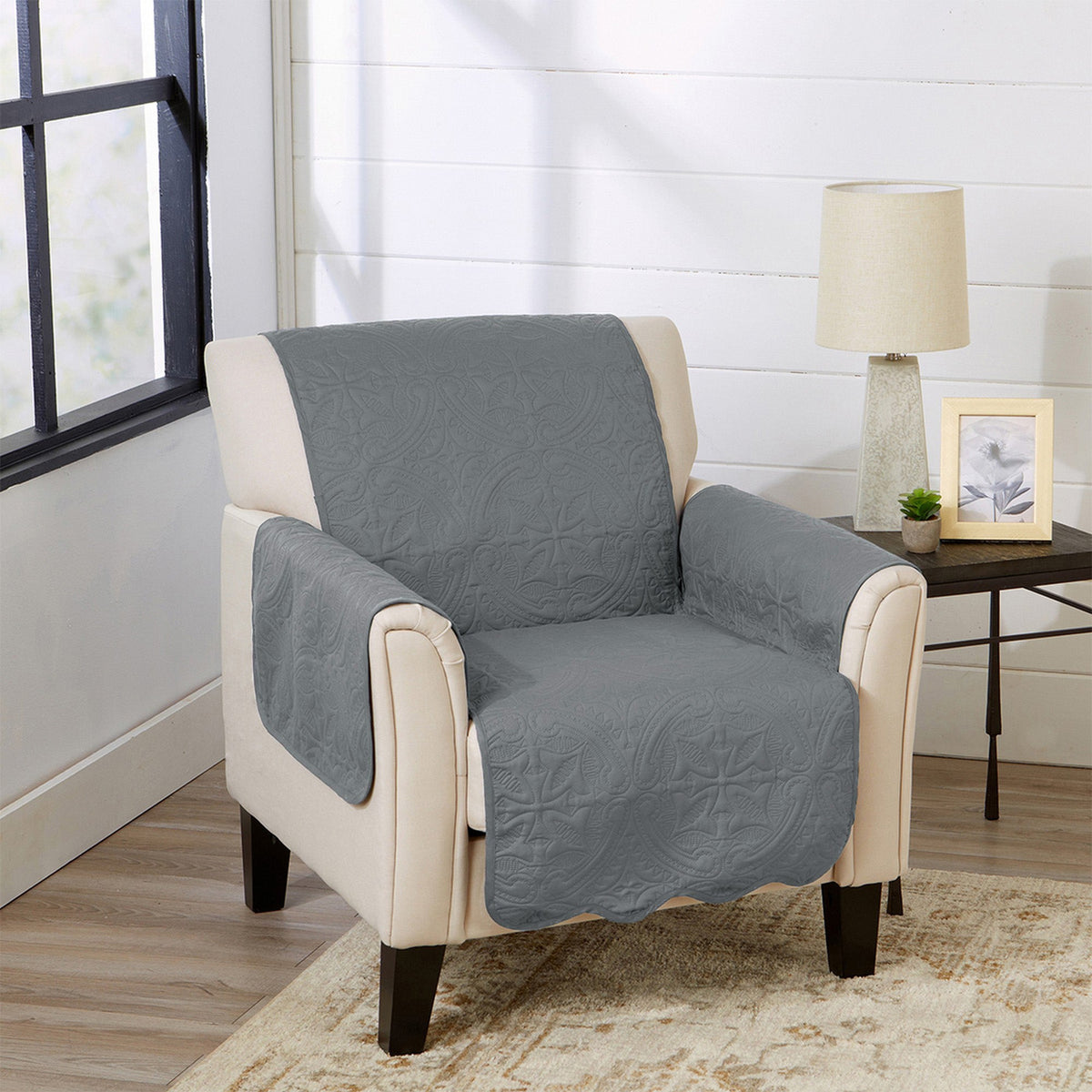 Medallion Solid Furniture Protector - Elenor Collection Chair Mirage Gray Flax Furniture & Decor - Tophatter Daily Deals