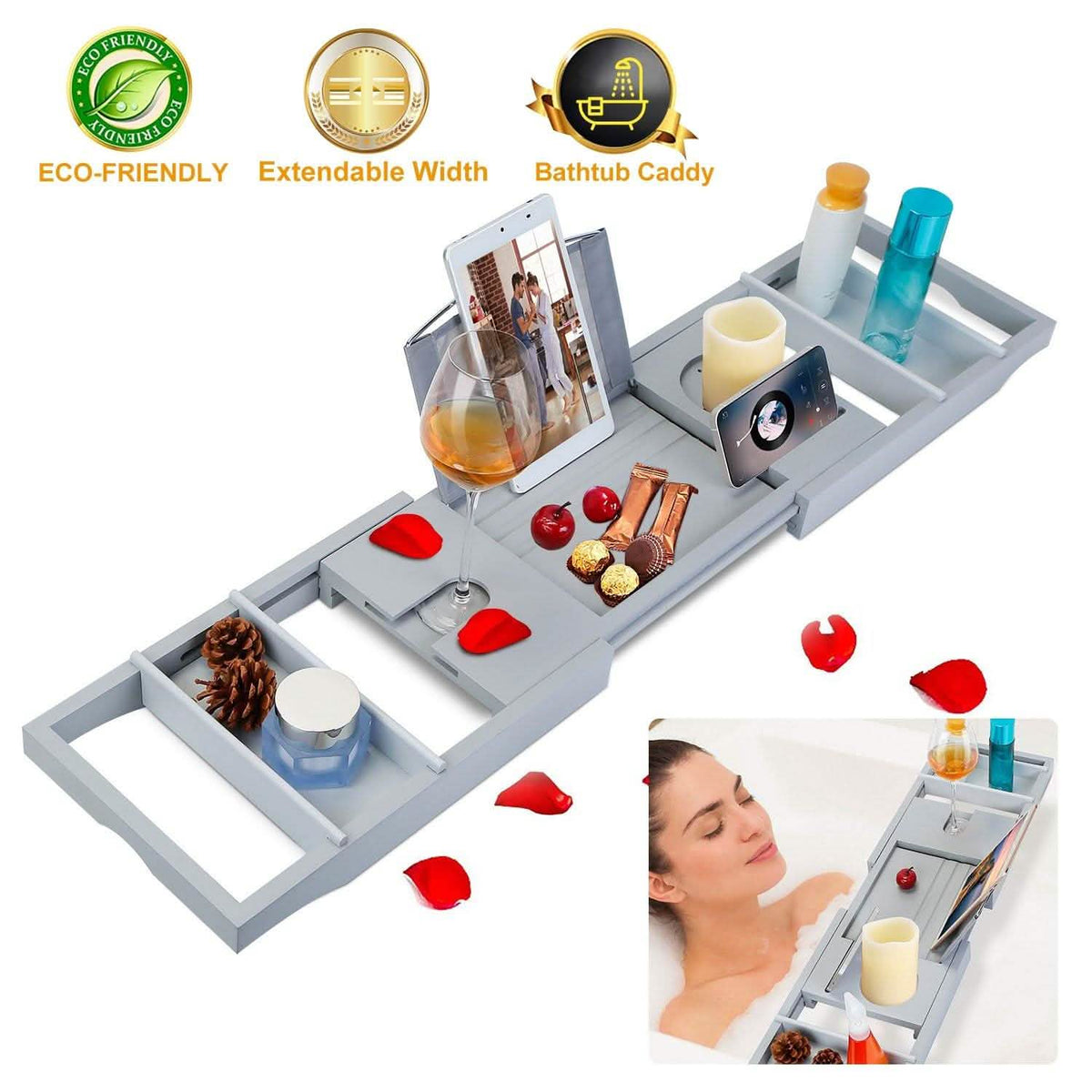 Crafted Bamboo Bath Tray Table Extendable Reading Rack Bath - Tophatter Daily Deals
