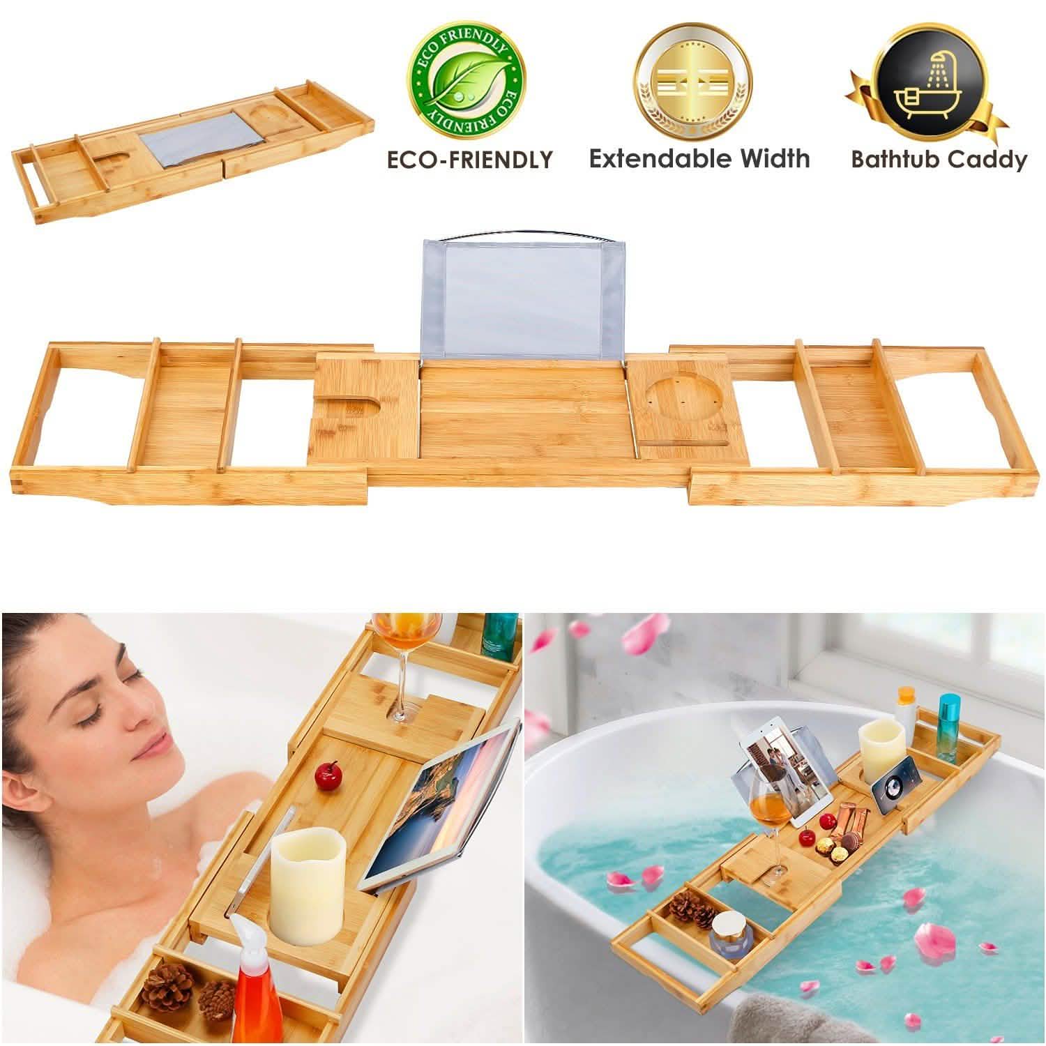 Crafted Bamboo Bath Tray Table Extendable Reading Rack Bath - Tophatter Daily Deals