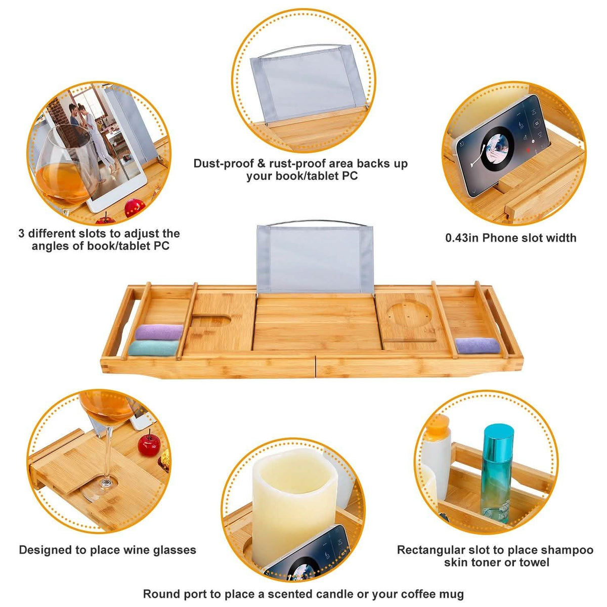 Crafted Bamboo Bath Tray Table Extendable Reading Rack Bath - Tophatter Daily Deals