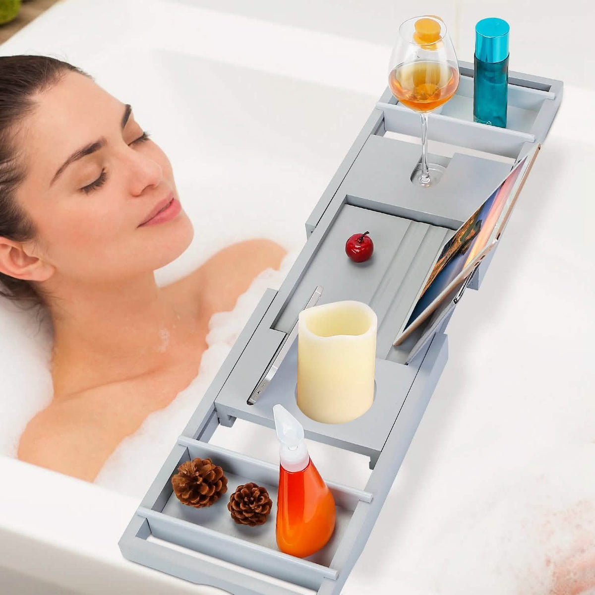 Crafted Bamboo Bath Tray Table Extendable Reading Rack Bath - Tophatter Daily Deals