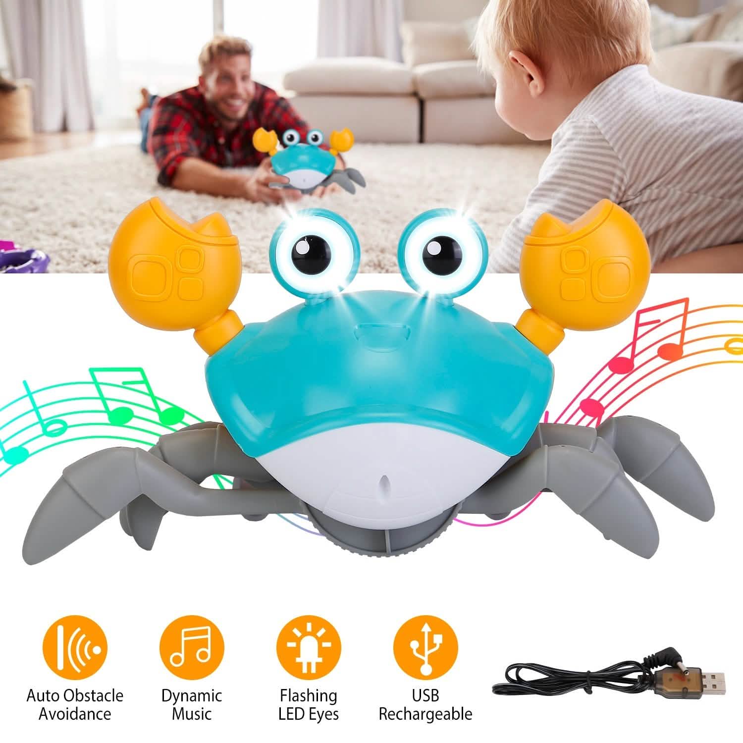 Crawling Crab Baby Toy with Music and LED Light Toys & Games - Tophatter Daily Deals